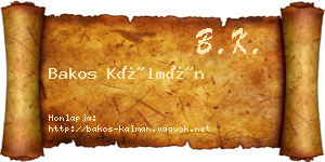 Bakos Kálmán névjegykártya